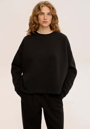 Лонгслів тринитка утеплена mega oversize unisex укорочений чорний